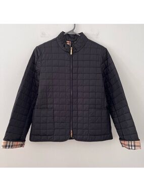 Burberry Black Quilted Jacket with Signature Check Cuffs